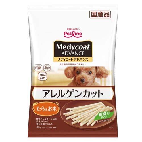 【36個セット】ペットライン  メディコートアドバンスアレルゲンカットジャーキーたら＆お米細切りタイプ60g