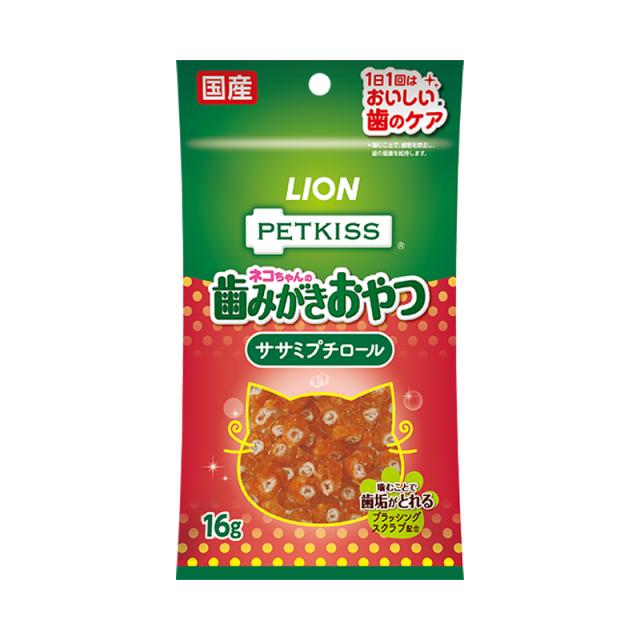 【個セット】PETKISSネコちゃんの歯みがきおやつササミプチロール16g