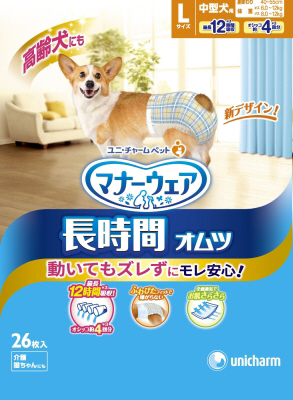 【4個セット】ユニ・チャーム マナーウェア 高齢犬用 長時間オムツ Lサイズ 26枚