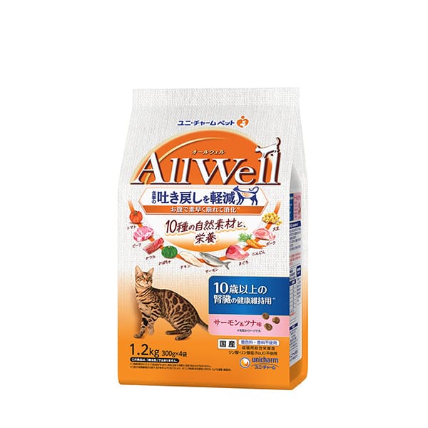 ユニチャームペット 【5個セット】ユニ・チャームペット  AllWell10種の自然素材10歳以上の腎臓の健康維持用サーモン＆ツナ味 1．2kg