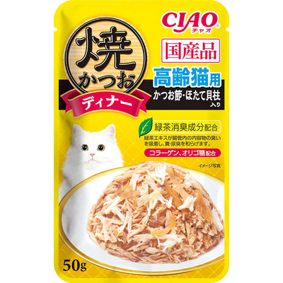 【96個セット】 いなば CIAO 焼ディナー 焼かつお 高齢猫用 かつお節・ほたて貝柱入り 50g