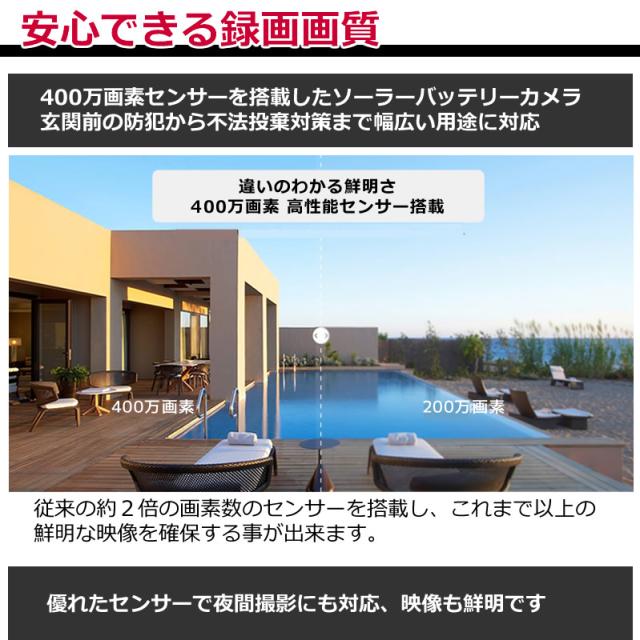 防犯カメラ ソーラー 監視カメラ 400万画素 SDカード録画 ネット不要 家庭用 ワイヤレスカメラ【パネル分離型 ソーラーカメラ AV-WF620SL microSDカードセット】_6