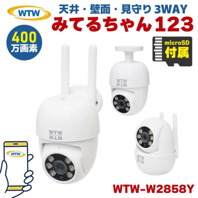 塚本無線 防犯カメラ 監視カメラ Wi-Fi 見守り 卓上 3WAY パンチルト防犯灯カメラ WTW-W2858Y みてるちゃん123 microSDカード付の通販は