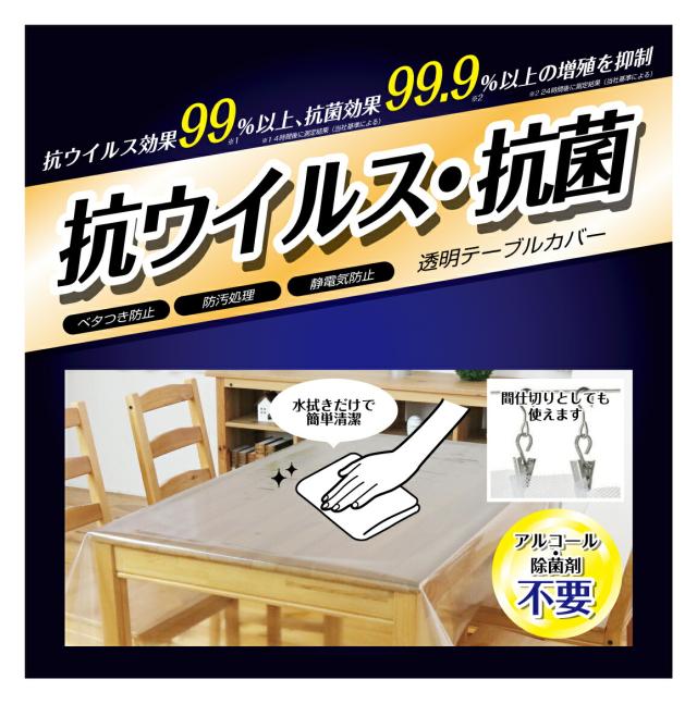 反売り 抗ウイルス ビニールカーテン コロナシールド 抗菌 透明 テーブルクロス 間仕切り クロス カバー 汚れ防止 デスクマット マット 防水 抗ウイルス透明クロス【抗ウイルス べた付き防止 静電気防止 抗菌 防汚】MGKVB-450 130cm巾x0.45mm厚x20m巻き_1