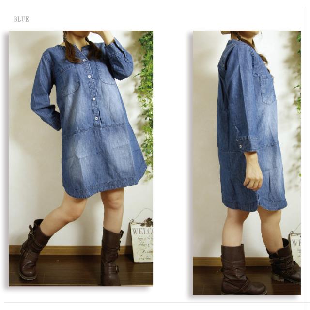 ワンピ デニムワンピース 膝上丈 春 ガーリー 山ガール 森ガール ブルー ネイビー M 4lの通販はau Pay マーケット K G B