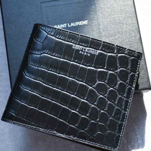 SAINT LAURENT サンローラン 二つ折り財布 396307 DZEDE 黒 レザー メンズ 折りたたみ ミニ財布 プレゼント