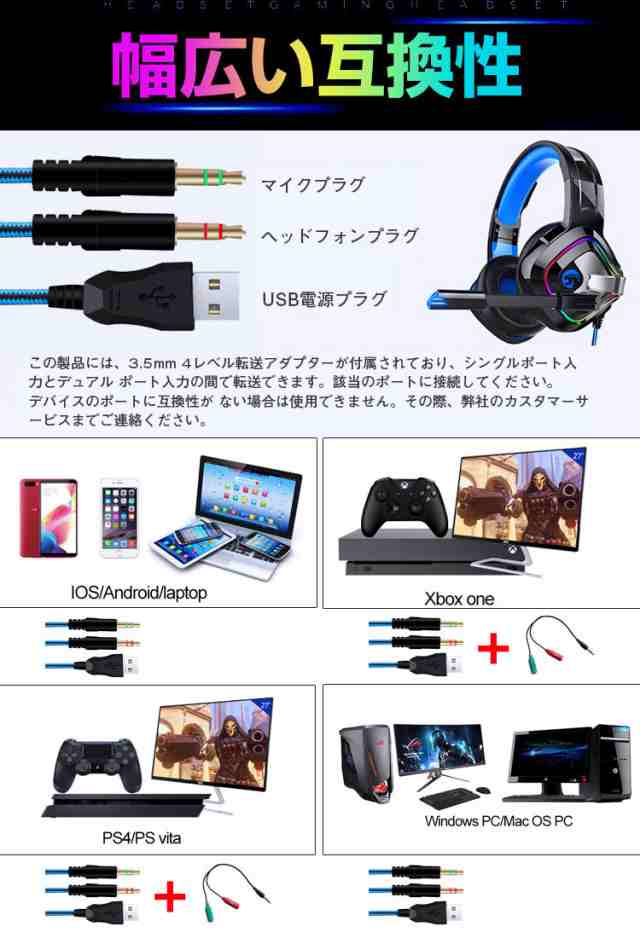 レビュー特典付 一年保証あり ゲーミングヘッドセット Ps4 ヘッドホン プレゼント イヤホン ゲーミング イヤホンマイク 有線 3 5mの通販はau Pay マーケット 新明雑貨店 Au Pay マーケット店