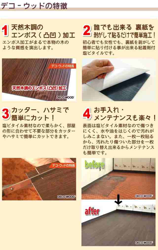 フロアタイル 木目 貼るだけ 床材 デコウッド DECO-WOOD 全備 送料無料の通販はau PAY マーケット 内装応援団 au PAY  マーケット－通販サイト