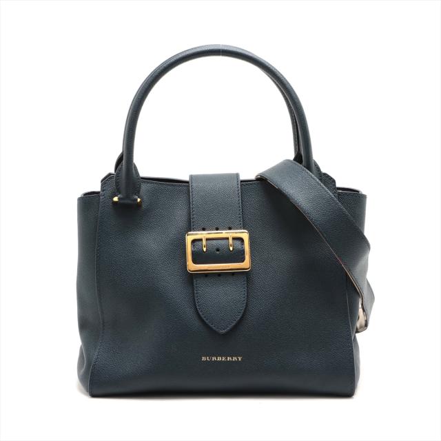 バーバリー レザー 2WAYトートバッグ ネイビーの通販は