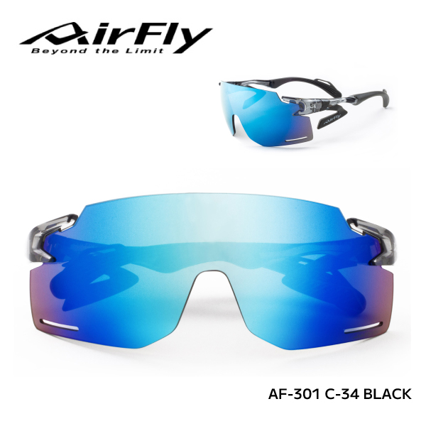 【即納】 正規品 AirFly エアフライ スポーツサングラス ミラーレンズ ブルー AF-301 C-34BK ZYGOSPEC社 ジゴスペック