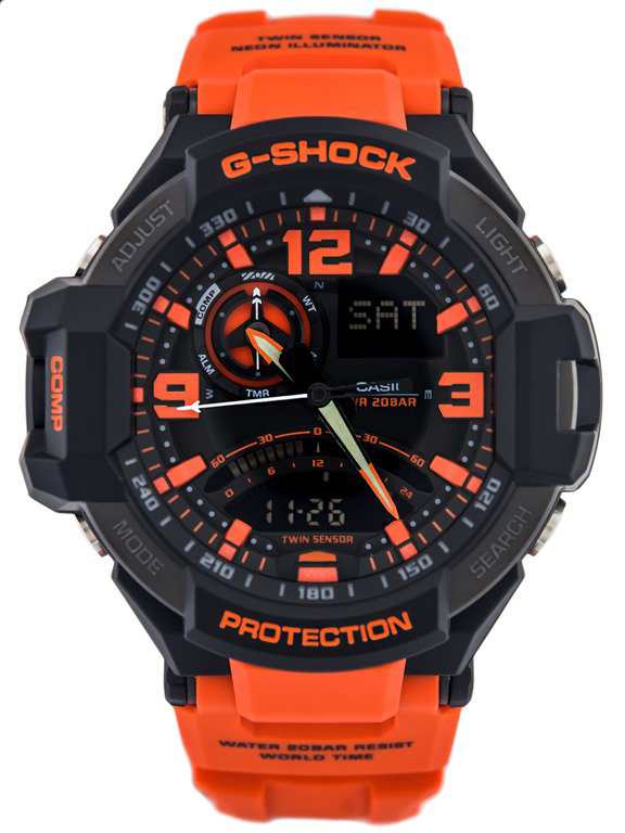 【即納】CASIO カシオ G-SHOCK Gショック SKY COCKPITスカイコックピット 方位・温度計測 GA-1000-4A  ブラックー×オレンジ 腕時計 メン