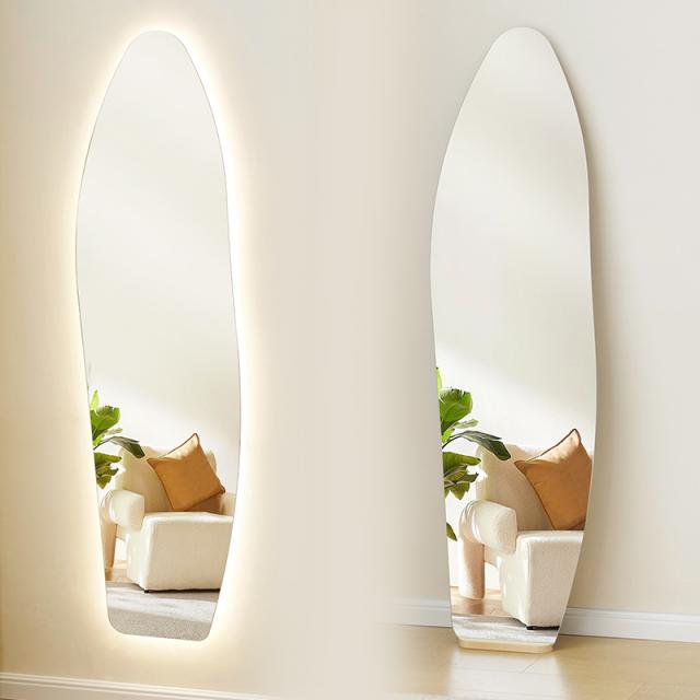 【45×155cm】全身鏡 ミラー 玄関 全身 姿見 ウェーブミラー LEDライト付き 壁掛け 立て掛け DIY 自撮り鏡 姿見 ミラー 鏡 壁掛け鏡 全身鏡 飛散防止加工 全身ミラー スリム ミラー インテリア 韓国 インスタ映え の通販は 15,990円