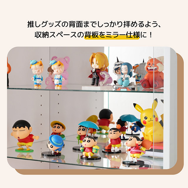 「クーポン配布中」コレクションケース ワイド 大容量 コレクションシェルフ ガラスディスプレイキャビネット ディスプレイラック 4段 高さ調節可能 背面ミラー 強化ガラス棚 幅60*奥行43*高さ88CM パープル_2