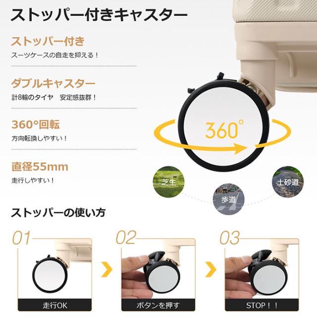 Mサイズ キャリーケース スーツケース キャリーバッグ 小物掛けフック付き 超軽量 TSAロック搭載 静音ダブルキャス サイドフック付　耐衝撃 360度回転 中型3日-7日宿泊 旅行用 ビジネス 出張 一年間保証_3