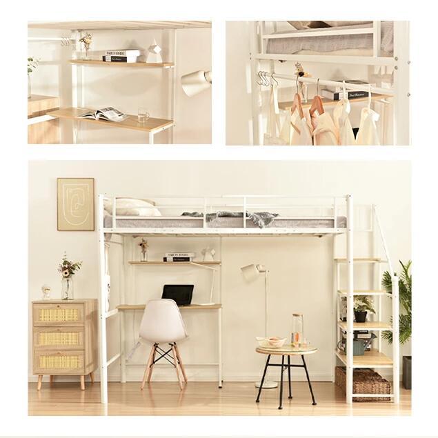 ロフトベッド パイプベッド シングルベッド デスク付き 耐震ベッド