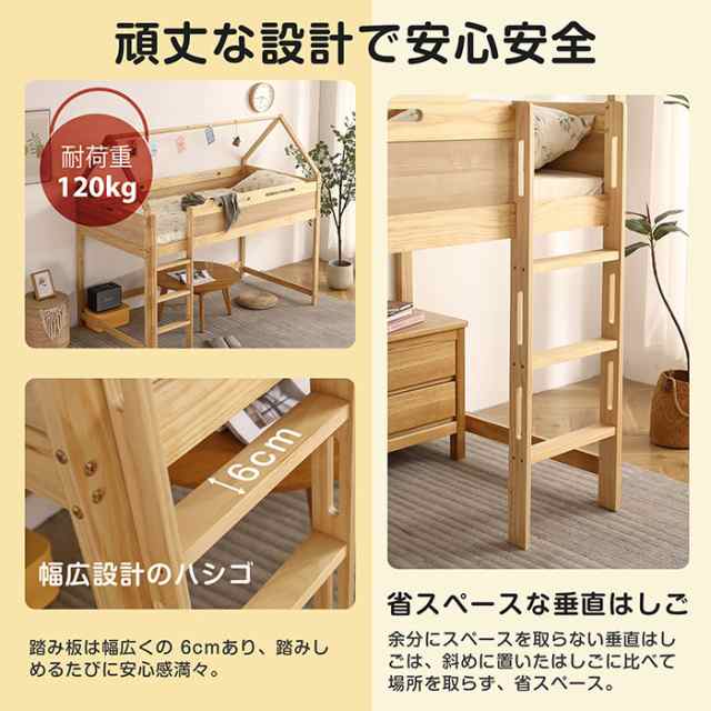 木製 ロフトベッド ロータイプ 屋根付き シングルベッド ハウスベッド