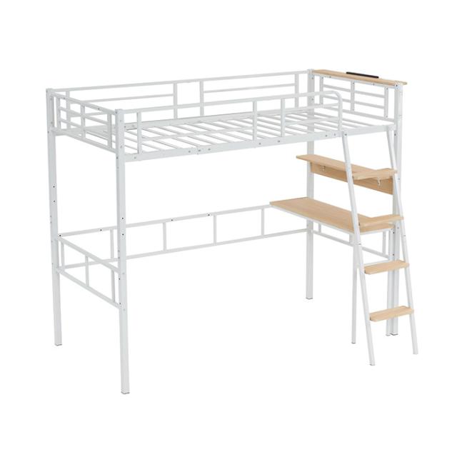 耐荷重250kgロフトベッド（S）コンセント付き 北欧風 二段ベッド WHITE BTM 【全品10%OFF】新作☆ロフトベッド シングル コンセント付き