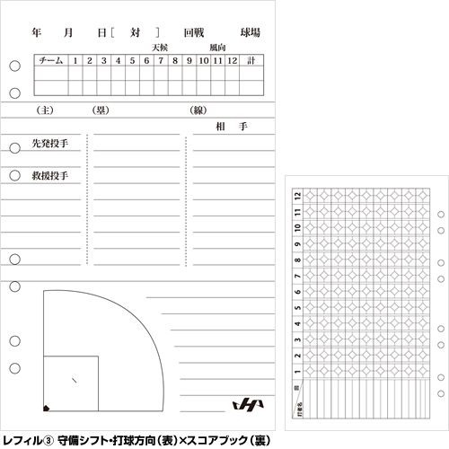 ハタケヤマ(HATAKEYAMA) 手帳・スコアブック レフィル4種(各10枚)付き 