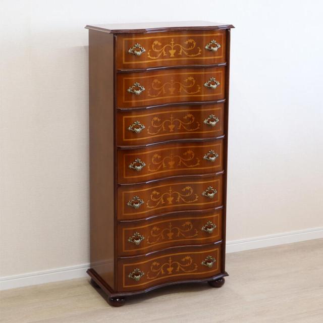 木製チェスト 7段 ブラウン ハイチェスト タンス 7段 幅60cm ライト