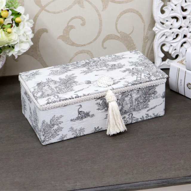 ジェニファーテイラー ジュエリーボックス Toile de Jouy  トワルドジュイ アクセサリーケース ボックス ファブリック シャビー シャビーシック アンティーク フランス インテリア ディスプレイ ショップ おしゃれ かわいい 収納 箱 布 北欧 送料無料 RE33153JBの通販は