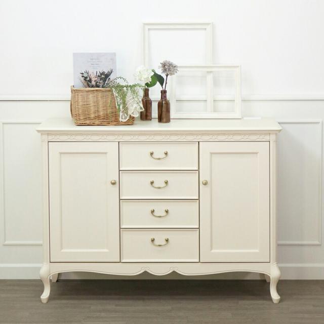 フルール サイドボード  マホガニー フレンチ アイボリー ブラウン ホワイト シャビー シャビーシック エレガント フェミニン チェスト シンプル インテリア おしゃれ かわいい 猫脚 箪笥 4段 収納 木製 木 白 姫系 北欧 東海家具 送料無料 RE783932/783857の通販は 162,800円