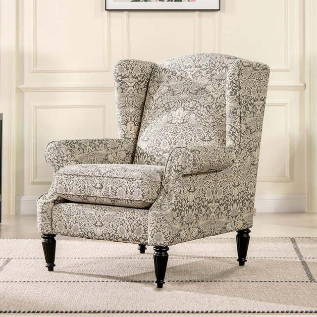 ジェニファーテイラー ウィングバックソファ Strawberry Thif GR  ウィリアムモリス ソファ イス ファブリック モダン クラシック インテリア ディスプレイ ショップ おしゃれ かわいい 一人用 一人掛け いちご泥棒 椅子 北欧 送料無料 RE36029AC-V104の通販は