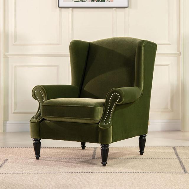 ジェニファーテイラー ウィングバックソファ Velours  グリーン ソファ イス ベロア ファブリック モダン クラシック インテリア ディスプレイ ショップ おしゃれ かわいい 一人用 一人掛け 椅子 北欧 送料無料 RE36029AC-V036の通販は 173,800円