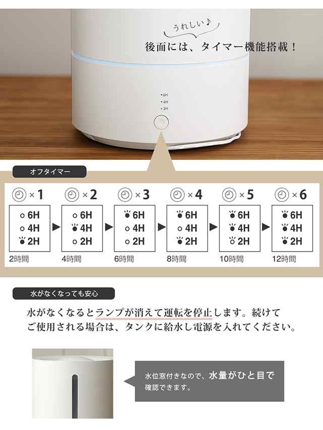 加湿器 超音波加湿器 MTL-H001 大容量 4,5L 静音 おしゃれ 超音波 卓上