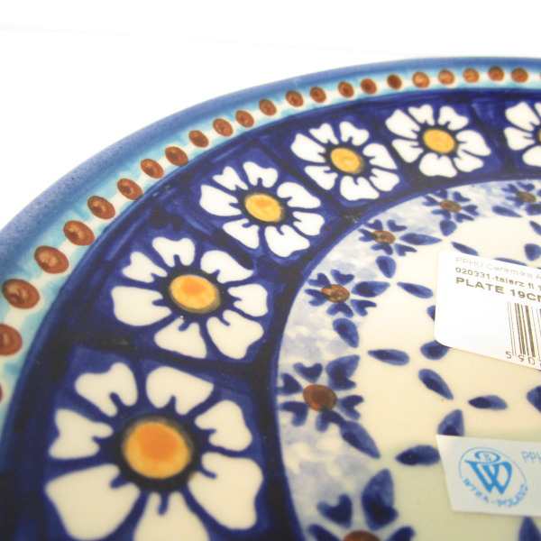 ポーリッシュポタリー プレート 19cm（青）食パン皿 花柄 カモミール