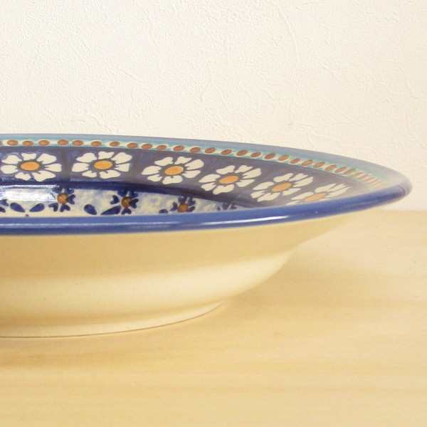 ポーリッシュポタリー プレート 22cm （青）スープ皿 パスタ皿 花柄 陶器 ポーランド食器 ボレスワヴィエツ WIZA社