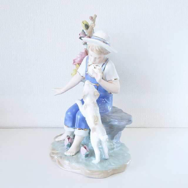陶器 人形 スペイン調 オブジェ 『犬と男の子』 置物 置き物 おしゃれ