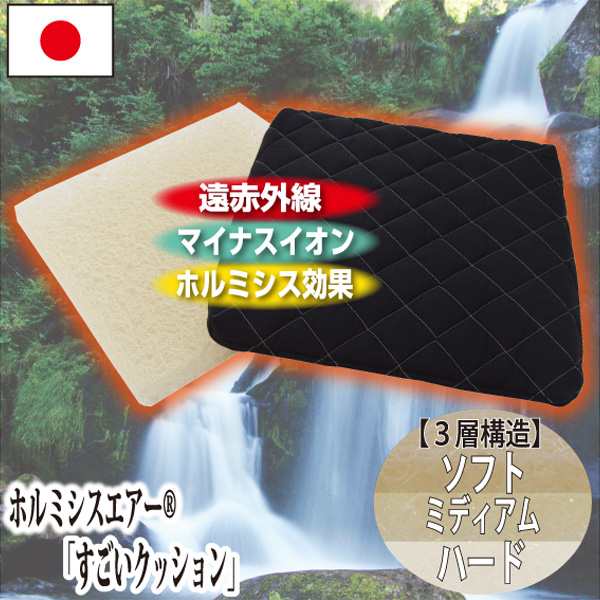 [NEW]マイナスイオン値３倍！【日本イオン協会認定】 すごい シートクッション 約40×40×5cm 3D構造 通気性抜群 防カビ 防ダニ 遠赤外線