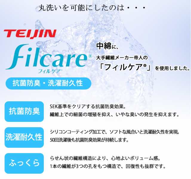 まくら テイジン 帝人 フィルケア使用 ウォッシャブル枕 日本製 TEIJIN 洗える ボリューム型 くぼみ型 ホワイト 枕の通販はau PAY  マーケット - わらっておはよう