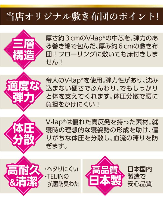 マンションにお住まいの方に【品名：ミント】湿気対策 3層 敷き布団 [テイジン 正規品 V-Lap?使用] 三層 超軽量 敷き布団 シングル 100×210cm 日本製 帝人 テイジン TEIJIN フィルケア? 敷きふとん 敷ふとん 体圧分散 抗菌 防臭 【圧縮梱包】ブイラップ　Vラップ_3