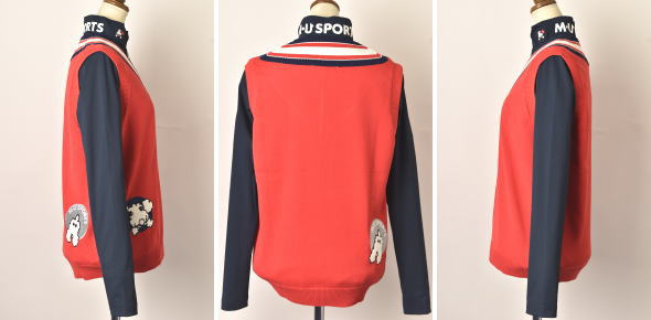 50％OFFセール！MUスポーツ M・U SPORTS ゴルフ 2023秋冬新作 レディース Vネックニットベスト 服 ゴルフウェア_1