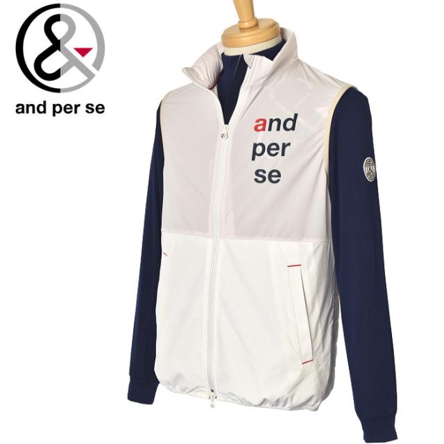 値下げ品 アンパスィ メンズ 撥水 ストレッチ 背面薄中綿 長袖 クルーネック スニードジャック AMF1203G1 ゴルフウェア 2023年秋冬モデル 20％OFF 20％OFFセール！アンパスィ and per se ゴルフ 2023秋冬新作