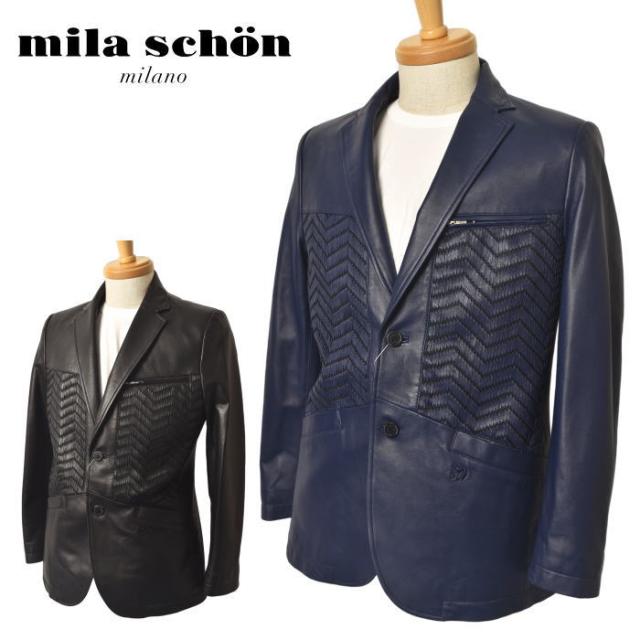 ミラショーン mila schon 2025秋冬新作 メンズ メッシュ切替ラムレザージャケット