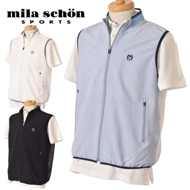ミラショーン スポーツ ゴルフ mila schon sports 2026春夏新作 メンズ サッカー×メッシュジップアップベスト 服 ゴルフウェア