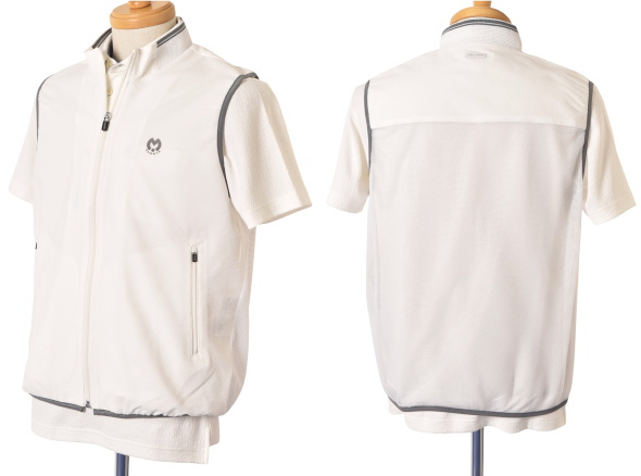 ミラショーン スポーツ ゴルフ mila schon sports 2026春夏新作 メンズ サッカー×メッシュジップアップベスト 服 ゴルフウェア_1