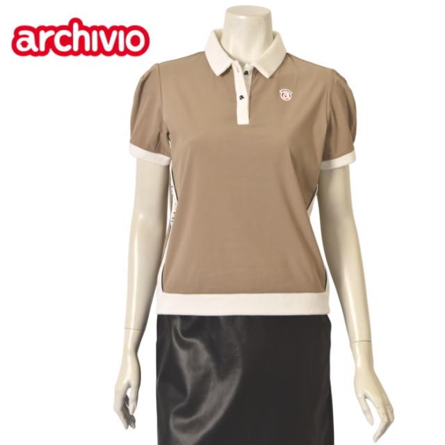 30％OFFセール！アルチビオ archivio ゴルフ 2025秋冬新作 レディース ベロア切替半袖ポロシャツ 服 ゴルフウェア アウトレット