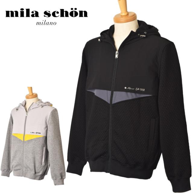 ミラショーン mila schon 2025秋冬新作 メンズ 異素材使いフーディージップアップパーカー 服
