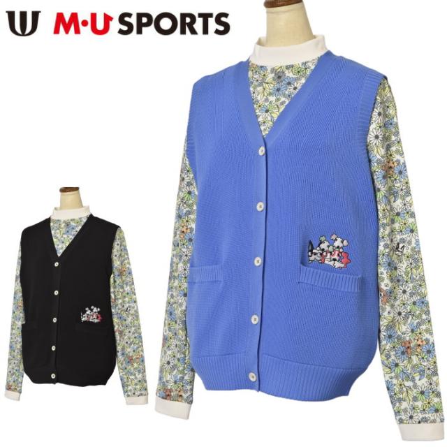MUスポーツ M・U SPORTS ゴルフ 2025秋冬新作 レディース ボタン付きVネックニットベスト 服 ゴルフウェア