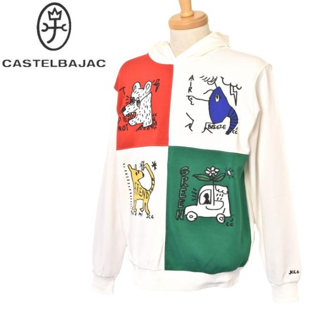●新品 カステルバジャック キャラクター刺繍 スウェット トレーナー 3 (L) ホワイト×ネイビー 長袖 メンズ 国内正規品 定価19，000円 カステルバジャック ゴルフ 服 長袖トレーナー 復刻版 CASTELBAJAC