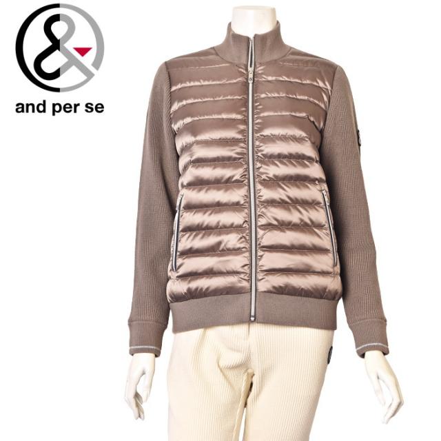 20％OFFセール！アンパスィ and per se ゴルフ 2024秋冬新作 レディース ダウン切替ジップアップニットブルゾン 服 ゴルフウェア