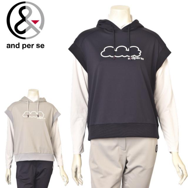 アンパスィ and per se ゴルフ 2025秋冬新作 レディース フーディーベスト スウェットパーカー 服 ゴルフウェア