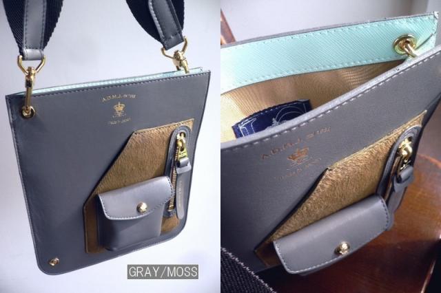 ADMJ がま口　レザー　クロスボディバッグ ADMJ エーディーエムジェイ ラムレザー クロスボディ－バッグ ネイビー