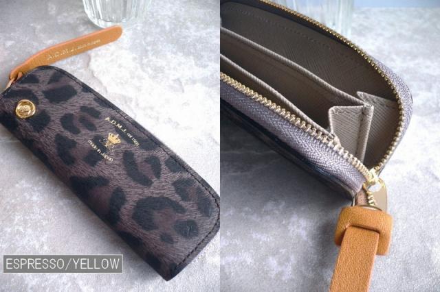 クーポン対象外 ADMJ ケース　財布 牛革 子牛革 ヘアカーフ型押し レオパード 豹柄 ヌバック ケース  22WS06002 イエロー/オレンジ クーポン対象外 ADMJ コインケース 財布 牛革 子牛革 ヘアカーフ型押し