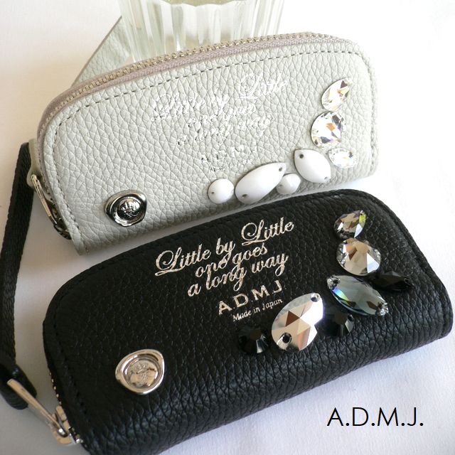 クーポン対象外 ノベルティ ADMJ エーディーエムジェイ モーツァルト カーフレザー クリスタル付　ケース 23SS06001MZ ホワイト/グレー/ブラック