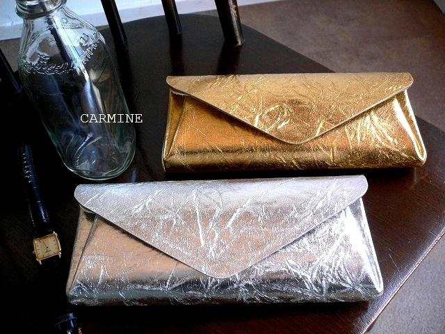 ノベルティ/ carmine カーマイン 箔押し LLIC メタリック レザー ロングウォレット 長財布 LWMT シルバー/ゴールド