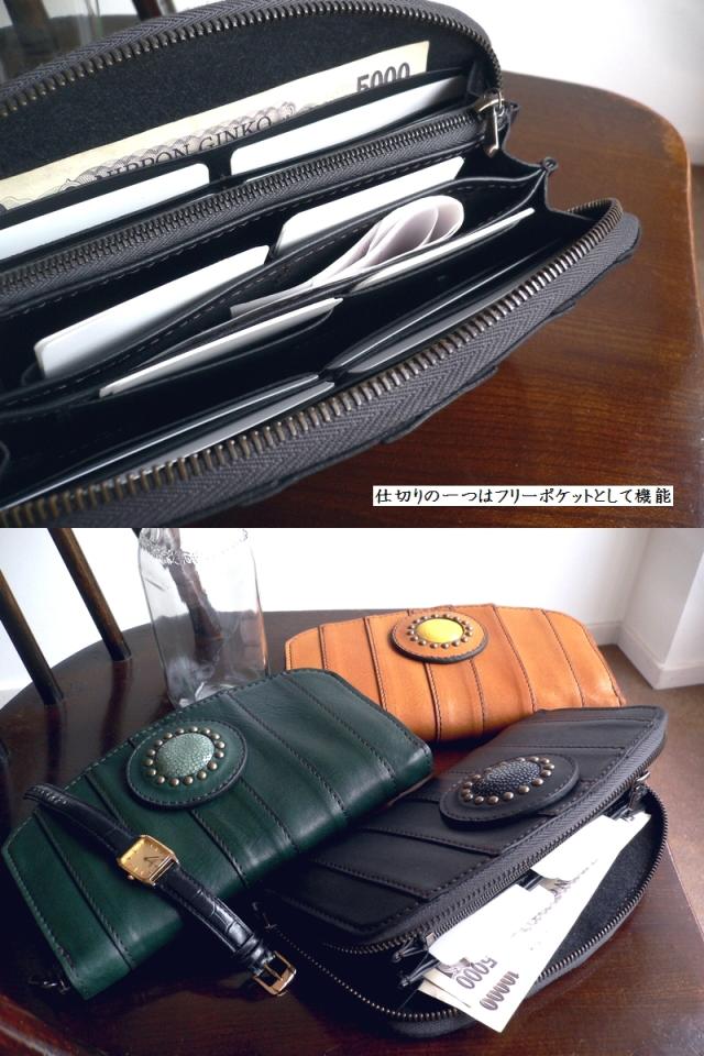 ノベルティ/ moquip モキップ ガルーシャ ステアレザー ラウンドファスナー長財布 WLG06192 オークル/キャメル/グリーン/ブラック_3